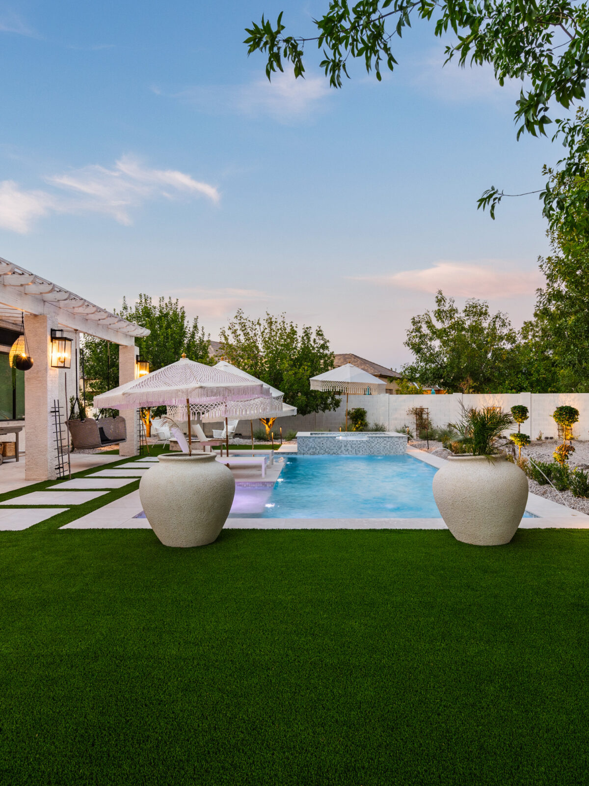 Water-wise Arizona backyard with synthetic turf